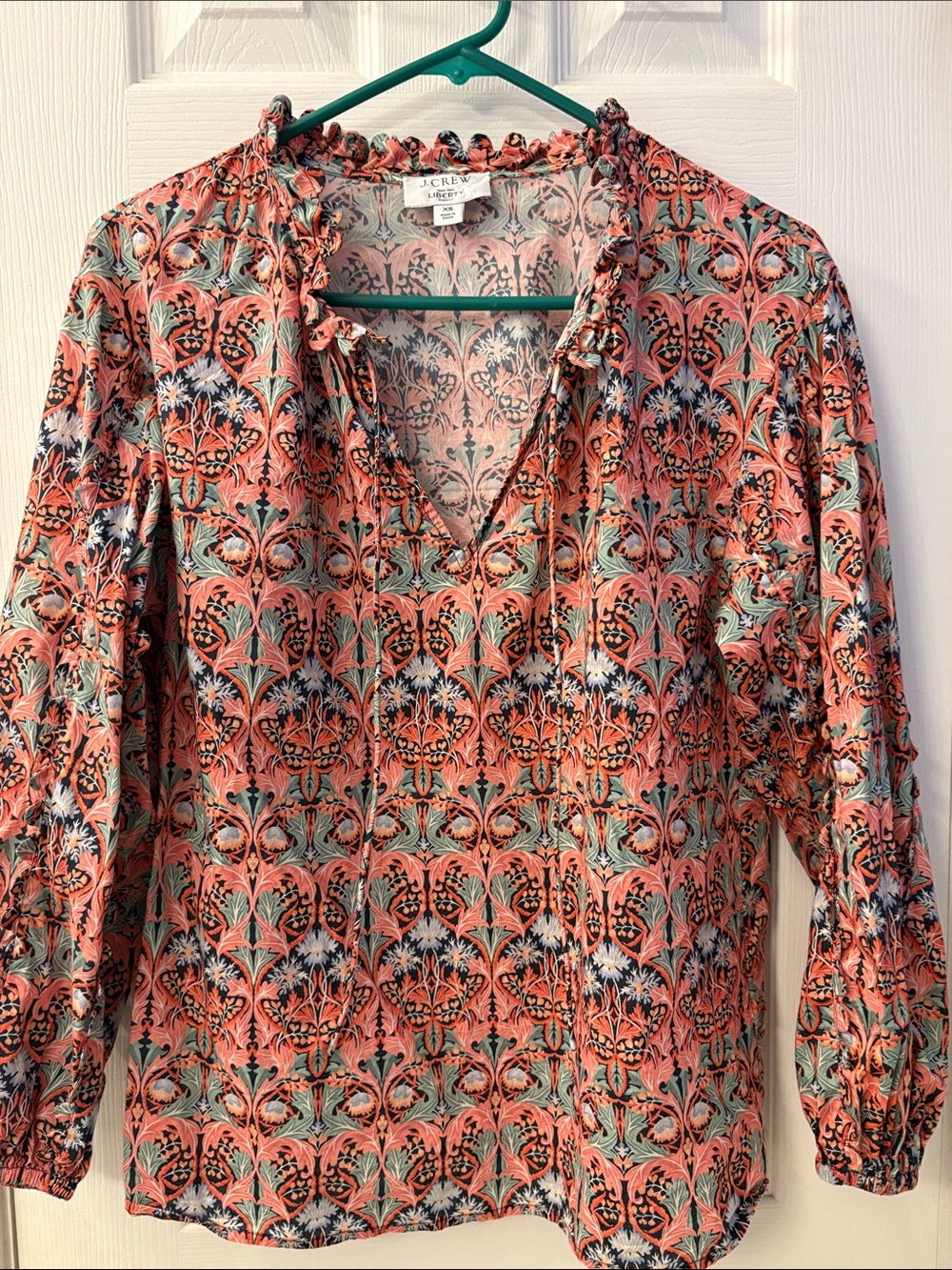 J. Crew Liberty Fabric Floral Cotton Blouse, ruffle detail on sleeves, XS